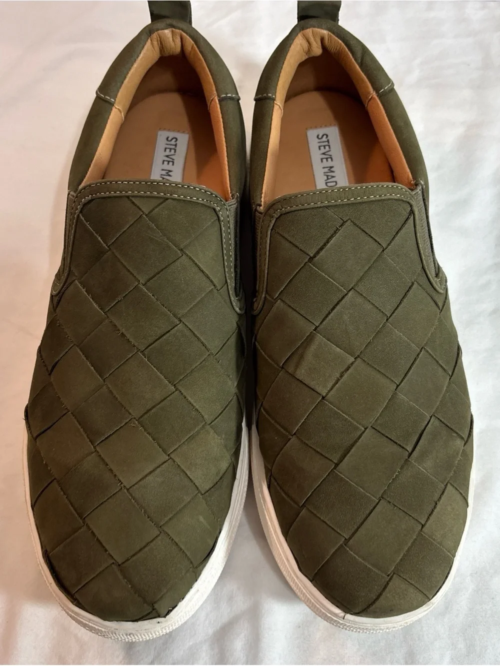 Steve Madden Women’s Slip-On Woven Casual Sneakers in Olive Green 9/2